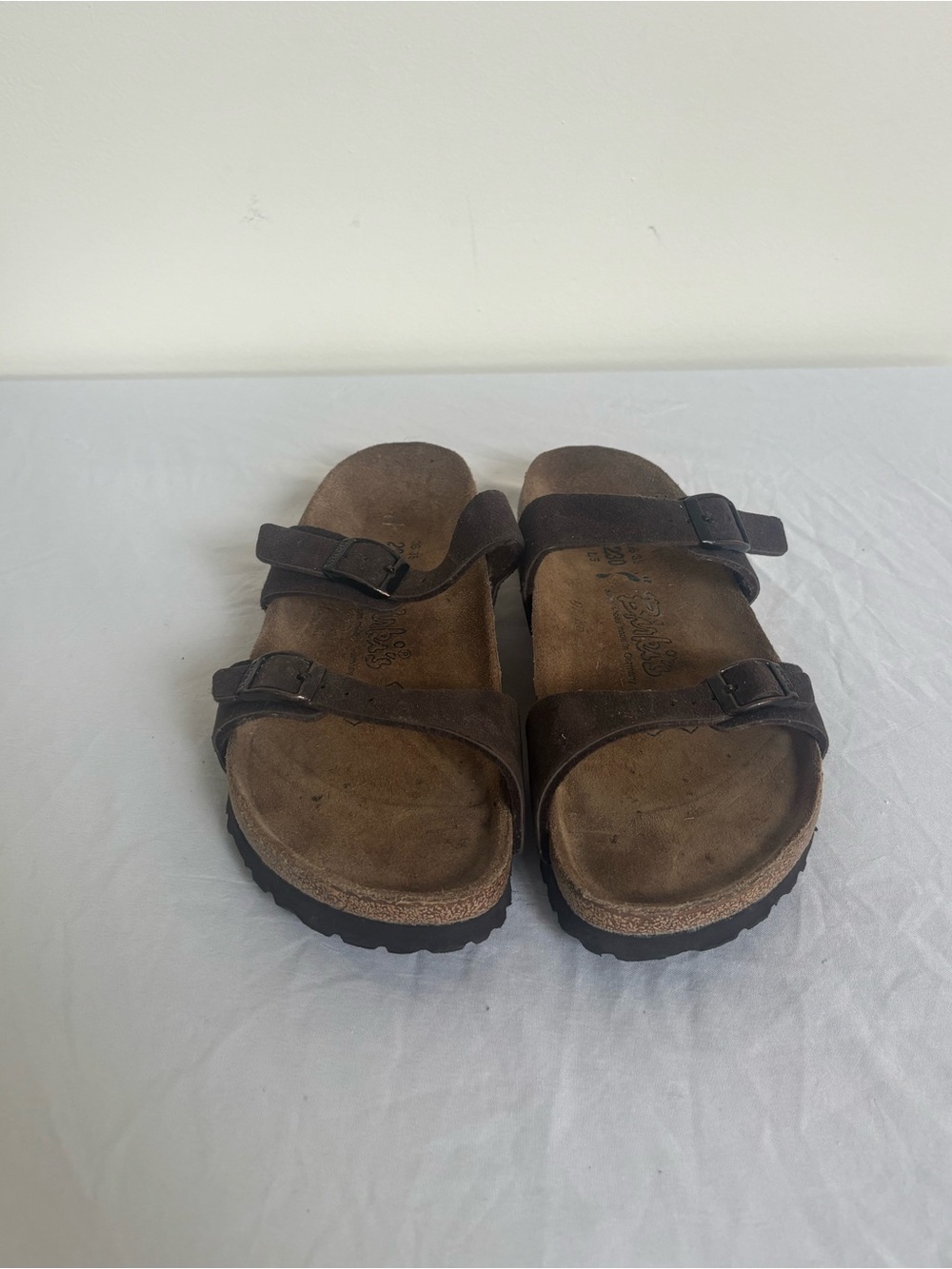 Birkis Birkenstock Moorea Brown Sheen Soft Footbed Sandals Sz 5 Womens Narrow